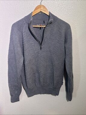 Barbour Gray Zip-Neck Wool Blend Sweater